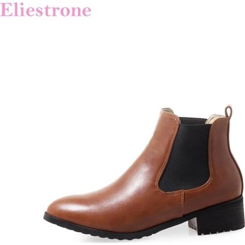 Sale Brand New Winter Fashion Black Gray Women Ankle Riding Boots Sweet Lady Dress Shoes Med Heels AB818 Plus Big Size 10 32 43
