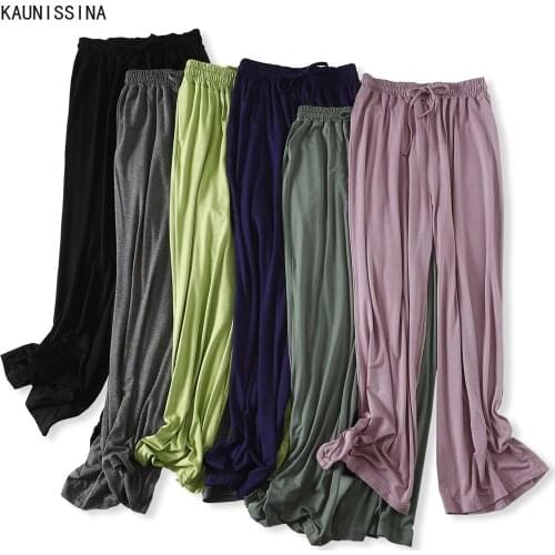 Women Pajama Pants Sleep Bottoms Soft Modal Wide Leg Sleepwear Pants Solid Casual Loose Fit Lounge Home Wear Nightwear 17 Colors