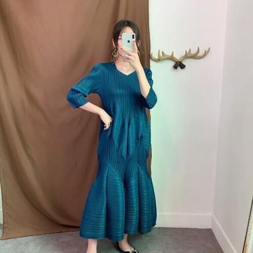 DEAT Frilly Dress Woman Full Sleeve Round Collar Bud High Waist Slim Dresses over long Casual 2021 New Summer Fashion TV738