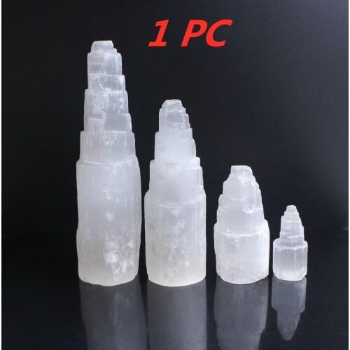 1pc Transparent White Selenite Tower Gypsum Stone Quartz Crystal Tower Shaped Power Gift Relaxation Reiki healing Decoration