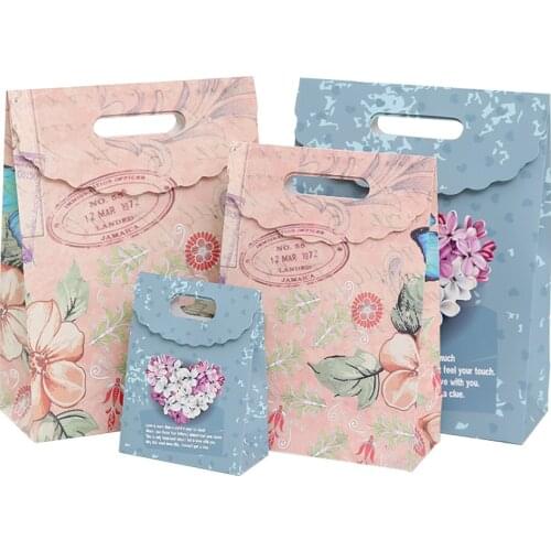 10 Pcs/lot European-style pansy paper bag Pink Blue Creative gift bag Recyclable Bag Fashionable Gift Paper Bags