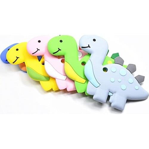 10 PCS Cartoon Silicone Dinosaur Baby Teethers Necklace Accessories BPA Free Silicone Animal Dinosaur Teething Chew Toddler Toy