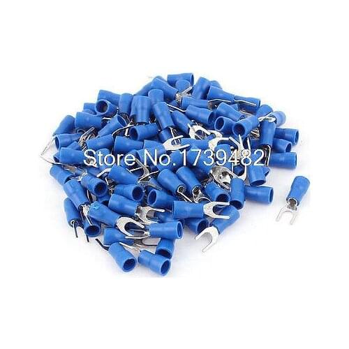 120pcs SVS2-4 Fork Spade Insulated Wire Terminal Connectors Blue for AWG 16-14