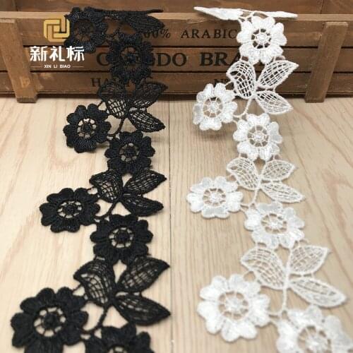 15yds 5.5cm White Polyester Water Soluble Embroidered Lace Trim For Sewing Apparel Decoration Black Lace Ribbon Appliques Fabric