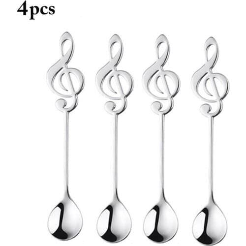 4PCS Stainless Steel Musical Notes Guitar Spoon Creative Milk Coffee Spoon Stirring Mug Music Bar Ice Cream Creative Gift