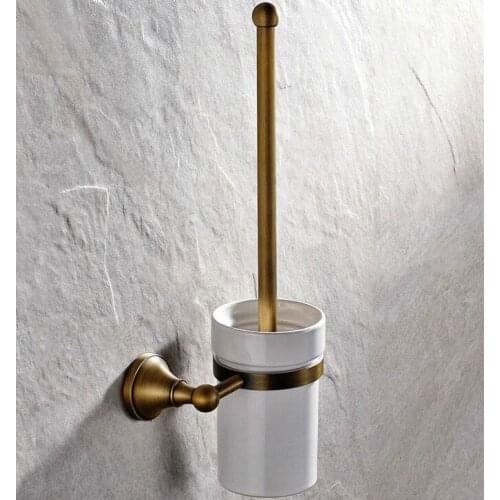 Bathroom Hardware Accessories Wall Mounted Antique Brass Toilet Brush Holder + Ceramic Cup Dba149