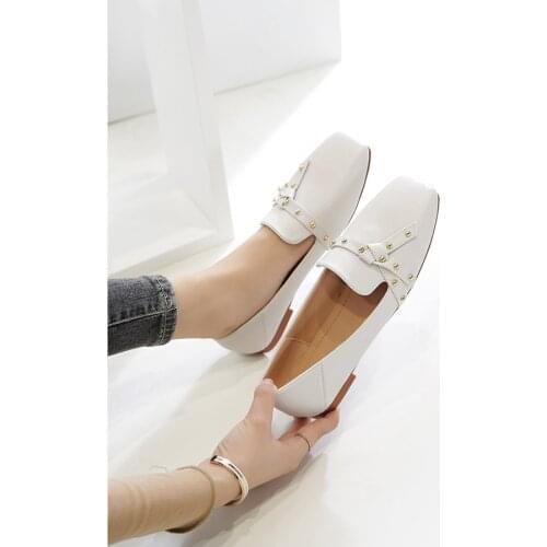Large size Summer/Spring Ballet Shoes Lady Flat Heel Shoes Cross-tied Loafers Soft Sole Women Flats Black Square Head Boat Shoes