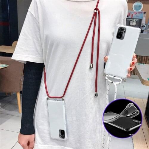 Crossbody Strap Lanyard Phone Case for Redmi Note 10 Pro Max 9T Soft Clear Cover For Xiaomi 11 POCO F3 K40 Shockproof Back Cover