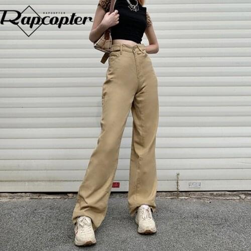 Rapcopter Khaki Jeans Bandage Buckle Cargo Pants Solid Casual y2k Basic Trousers Women Harajuku Korean Sweatpants Autumn Joggers