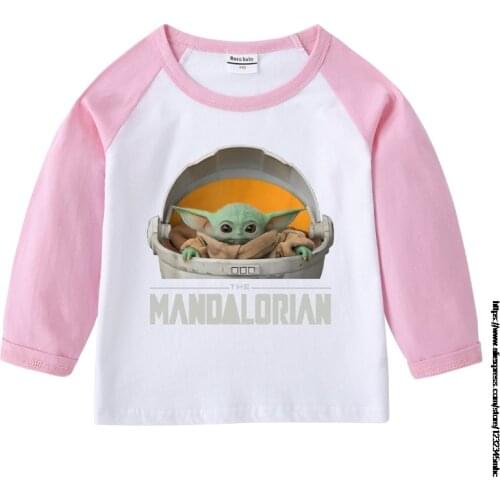 100% Cotton Girls T-Shirt Long-sleeve Baby Kids Mandalorian Baby Yoda Shirt for Children Clothes New Spring Girl Tops