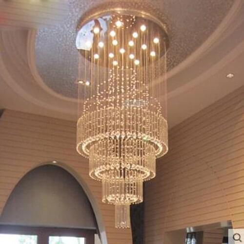 Crystal chandelier living room round Hall Villa penthouse large stairwell chandelier Long hanging lamp creative personality LED