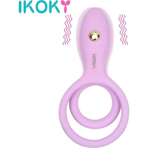 IKOKY Penis Rings Vibrator Sex Toys for Men Male Delay Ejaculation Adult Sex Products Silicone Clitoris stimulation