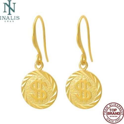 INALIS Round Golden Drop Earrings For Women Dollar Coin Pendant Earring Alloy Fashion Jewelry Send Best Friend Free Shipping