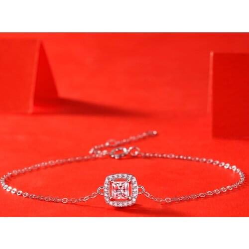 Passed Diamond Test Excellent 0.5ct Square Moissanite Lover Bracelet 925 Sterling Silver Sweet Romantic Cute Summer Accessories