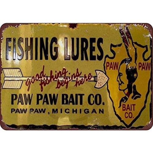 Metal Sign Fishing Bait Farmhouse Indoor Restaurant Outdoor Wall Art Deco Retro Square Fashion Metal Sign 8x12 Inches