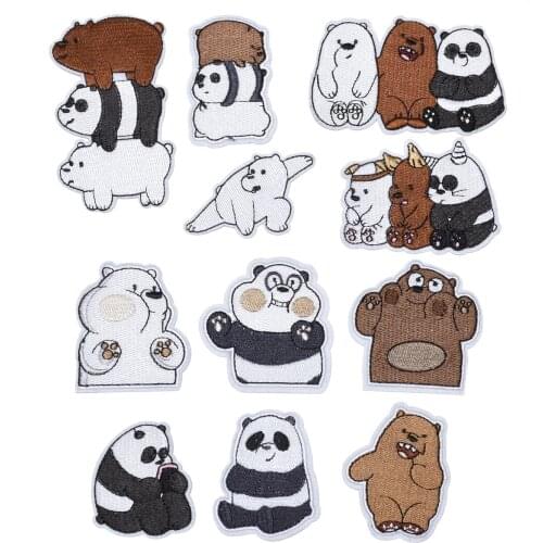 Cute Panda Cat Patches Embroidery Iron On Patch For Stripes Clothing DIY Stickers Sew On Clothes Denim Jacket UFO Appliques