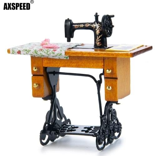 AXSPEED 1/12 Mini Simulation Sewing Machine with Cloth for RC Car Decoration Dollhouse Miniature Furniture Display Creative Gift