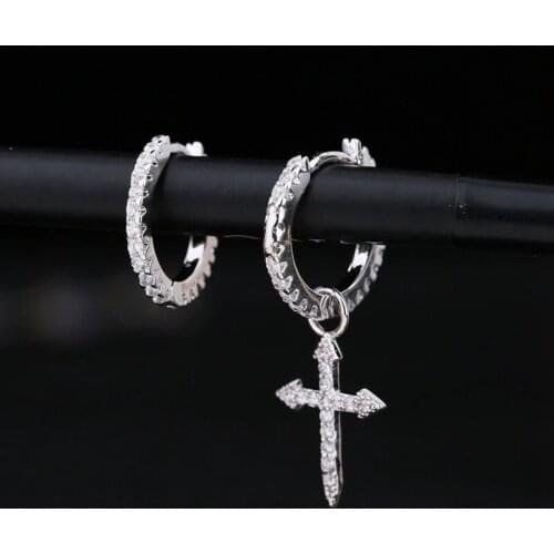 925 Sterling Silver Crystal Asymmetry Cross Charm Stud Earrings For Women Wedding Jewelry Brincos Pendientes eh790