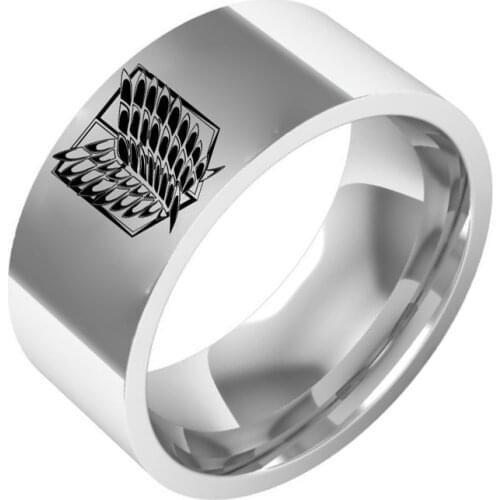 8mm Size 6-13 Titanium Steel Anime Attack on Titan Rings for Men Punk Giant Flag Black Sliver Finger Wedding Rings Fans Gift