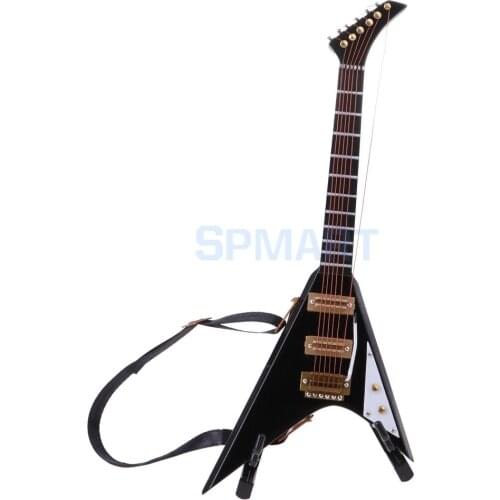 1/6 Scale Musical Instrument Wooden V Guitar Model for Action Figures Dolls Accessory Dollhouse Decor Children Kids Toy