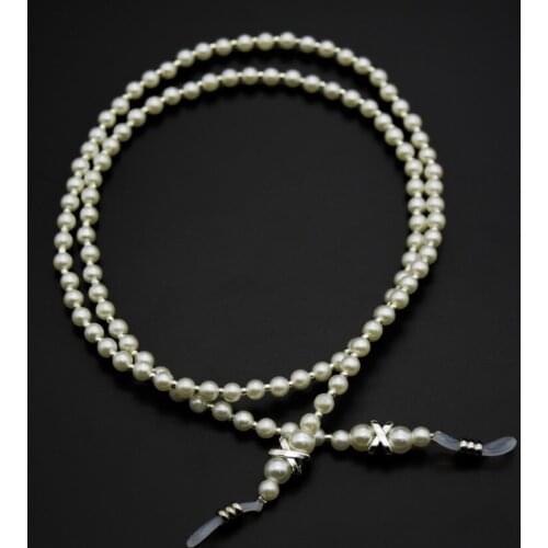 1PC New Fashion White Pearl Beaded Sunglass Reading Glasses Eyeglasses Chain Cord Holder Rope Neck Strap Lanyard For Women
