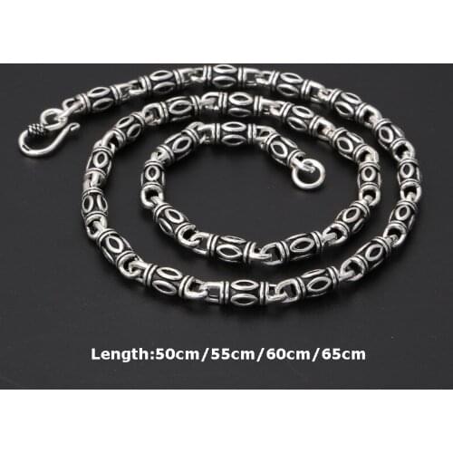 Genuine 100% 925 Sterling Silver color Bamboo chain Necklace Vintage Punk Thai Silver color Punk Rock Necklace Fine Jewelry