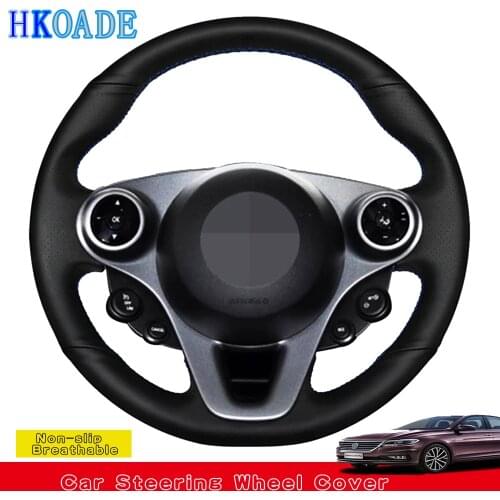 DIY Hand-stitched Black Comfortable Artificial Leather Car Steering Wheel Cover For Smart New Fortwo Forfour 2015-2017