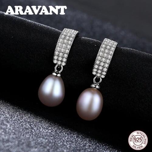 925 Sterling Silver Stud Earrings For Women AAA Cubic Zirconia Pearl Earrings Jewelry Gifts