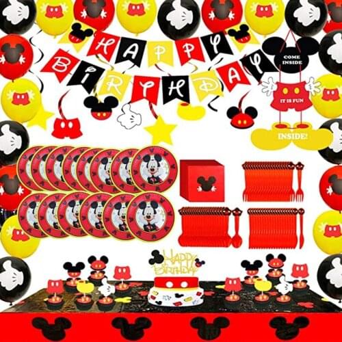 Disney Cartoon Mickey Mouse Theme Cutlery Kids Party Decoration Birthday Party Baby Bath Cup Plate Party Supplies Dinner sets