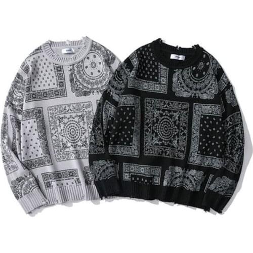 Autumn Winter New Sweaters Men Casual Cashew Print Pullovers Sweater Fashion Hip Hop Loose Oversize Streetwear Knitwear Pullover