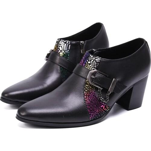 Men Shoes High Heels elegant black genuine leather slip on oxford gents male dress man shoes wedding formal Brogues