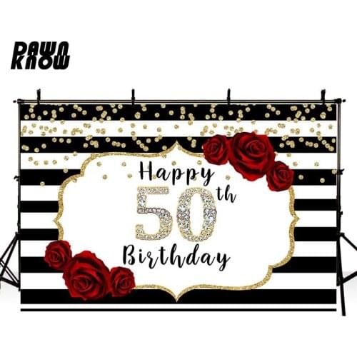 DAWNKNOW Rose 50th Vinyl Photography Background For Adult Photo Shoot Backdrop For Birthday Party Photo Studio lv1730
