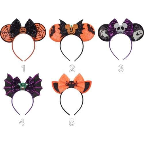 Disney Mickey Halloween Festival Cosplay Women Girls 3.3" Mouse Ear Sequins Hairband Handmade DIY Hair Accessories Headwear