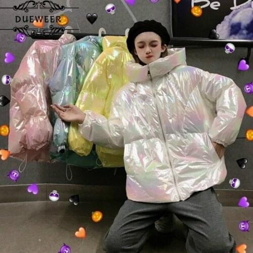 Short Parkas Women Winter Reflective Stand-collar Glossy Thicken Zipper Loose Students Trendy Chic Korean Style Plus Size 4XL