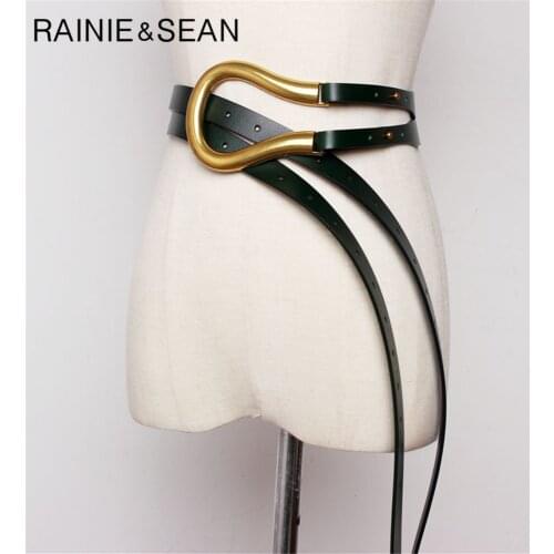 RAINIE SEAN Women Belt Genuine Leather Belt Women High Fashion Designer Brand Black Red White Brown Belt for Dresses 122cm