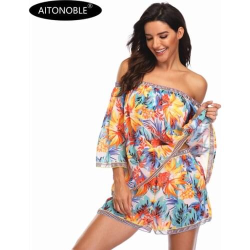 Aitonoble 2020 New Women swimwear Dress Bikini Beach Smock Long Sleeve Top and Bottom Smock Two Pieces Chiffon Cover-up