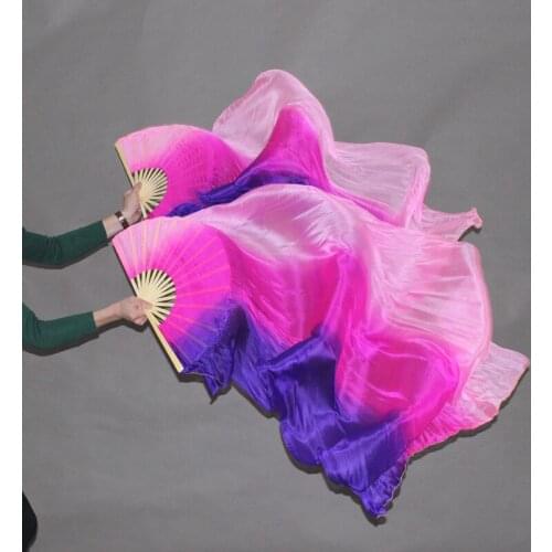2019 1 pair(L+R) 100%silk veil belly dance multicolored vertical strip fan 1.8m long silk Fans