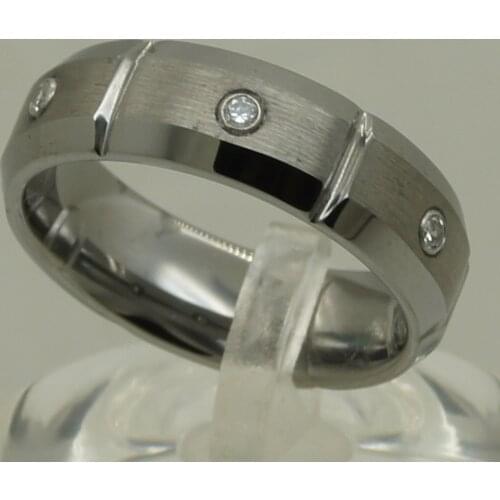 7mm width shiny/brush 3pcs cz stone inlayed hi-tech scratch proof wedding tungsten ring