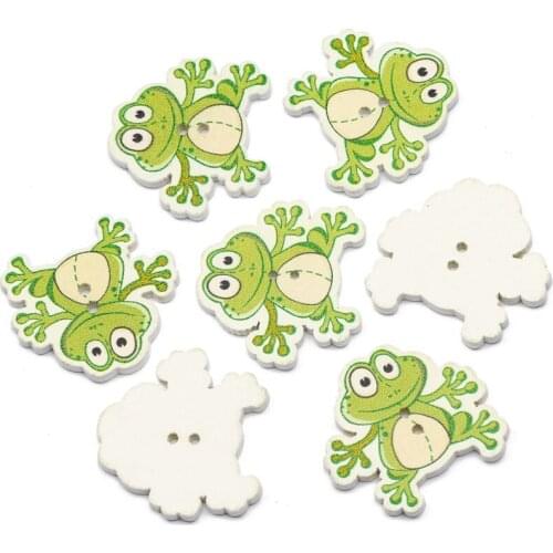 50Pcs Frog Wooden Buttons 2Hole Clothes Buttons For Crafts Scrapbooking Sewing Clothing Decoration DIY Kid Apparel Accessories