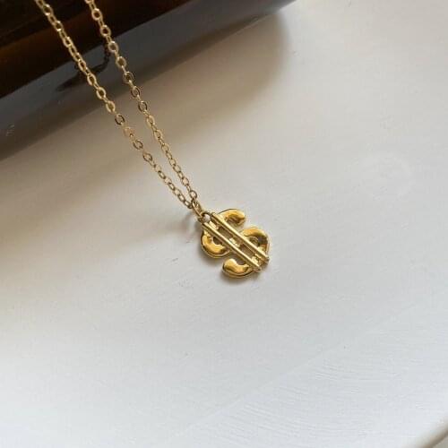 925 Silver Necklace Retro 18K Catty Pendant Dollars $ Sign Necklace Simple Hip Hop Neutral Pendant Necklace Party Jewelry