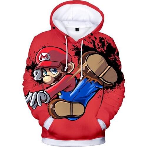 Free Shipping 2018 Cool Super Mario 3D Graphic Hood Hoodies Youth Boys O-Neck Sweatshirts Men Women Unisex Fleece Streetwear