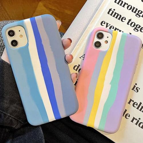 High Quality Rainbow Official Liquid Phone Case On For iPhone 12 11 Pro Max X Xr Xs max 6 7 8 Plus SE 2020 Soft stripe New Cover