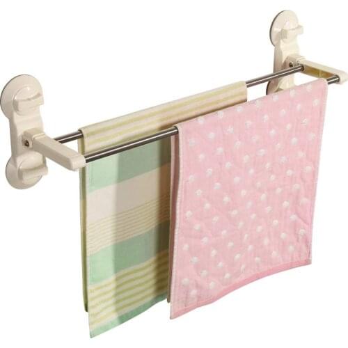 Suction Cup Towel Rack Bathroom Hotel Double Rail Holder Storage Shelf Bar Home Decor DQ1612