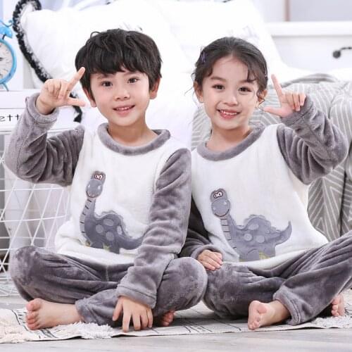 Childrens Pajamas Set 2020 Fashion Baby Boy Girl Winter Clothes Set Flannel Warm Sleepwear Set 2pcs Suit Outfits Kids Clothing