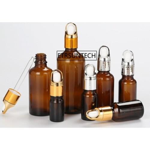 100pcs 5ml 10ml 15ml 20ml 30ml Amber Glass Dropper Bottle, Glass Essential Oil Bottle With Tamper Evident Dropper F2359