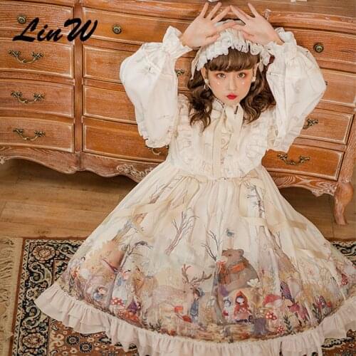 Kawaii Lolita Dress Painted Dream Forest Series JSK Sleeveless Lolita Tea Party Dress Princess Victorian Vintage Women Dress