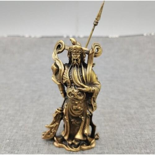 CHINA antique brass fengshui lucky guangong GuanYU small Statue Metal crafts family decorations statue