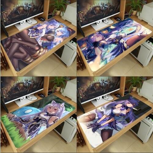 Anime Genshin Impact Keqing Stockings Mouse Pad Mice Mat Large Thicken PC Laptop Keyboard Table Pad Gaming Play Mat Otaku Gifts