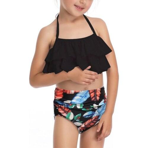 New Summer Mother Daughter Swimsuit Parent Child Swimsuit Printed High Waisted Bikini Ruffle Sleeve Swimsuit Print Sets Swimsu