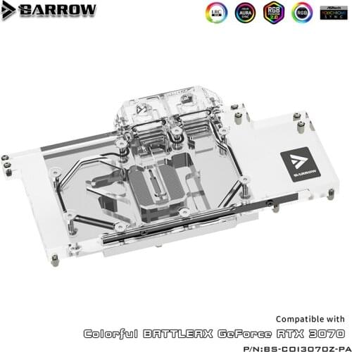Barrow Full Coverage GPU Water Block For Colorful Geforce RTX 30700, 5V ARGB 3PIN Motherboard AURA SYNC BS-COI3070Z-PA
